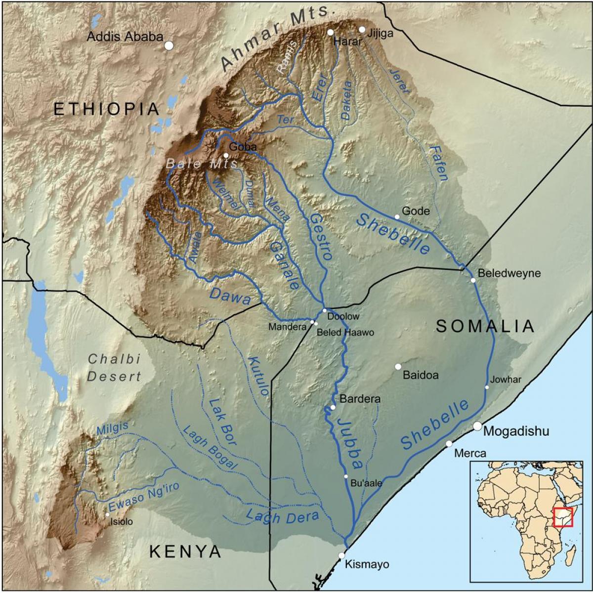 kaart Etioopia jõgesid