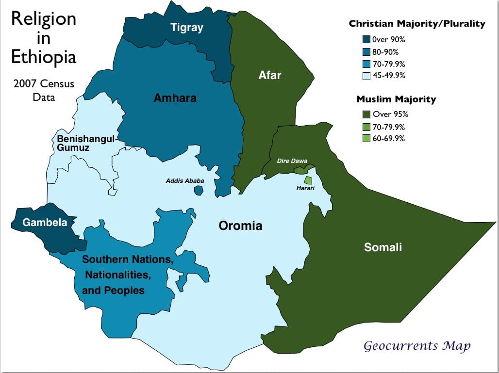 kaart Etioopia religioon