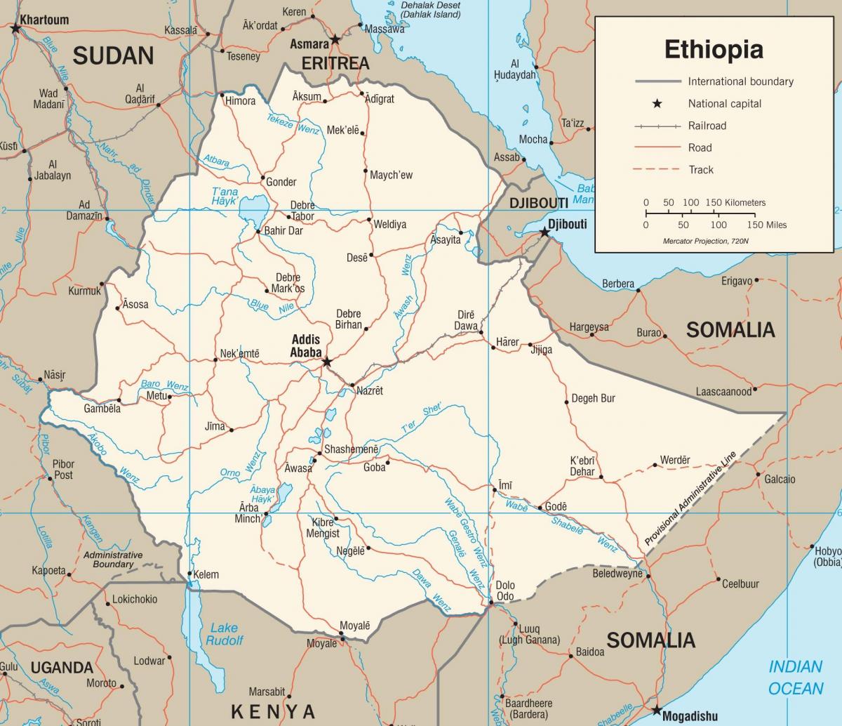 Etioopia teedevõrgu kaart