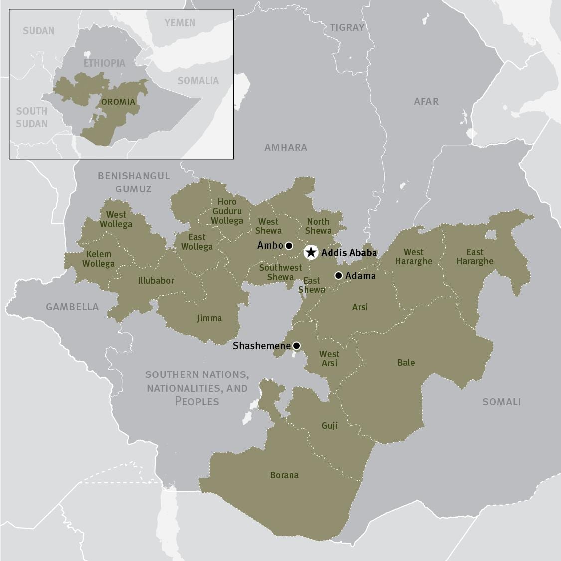 kaart oromia piirkonnas, Etioopia