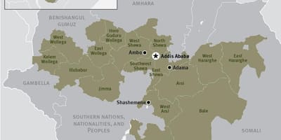 Kaart oromia piirkonnas, Etioopia